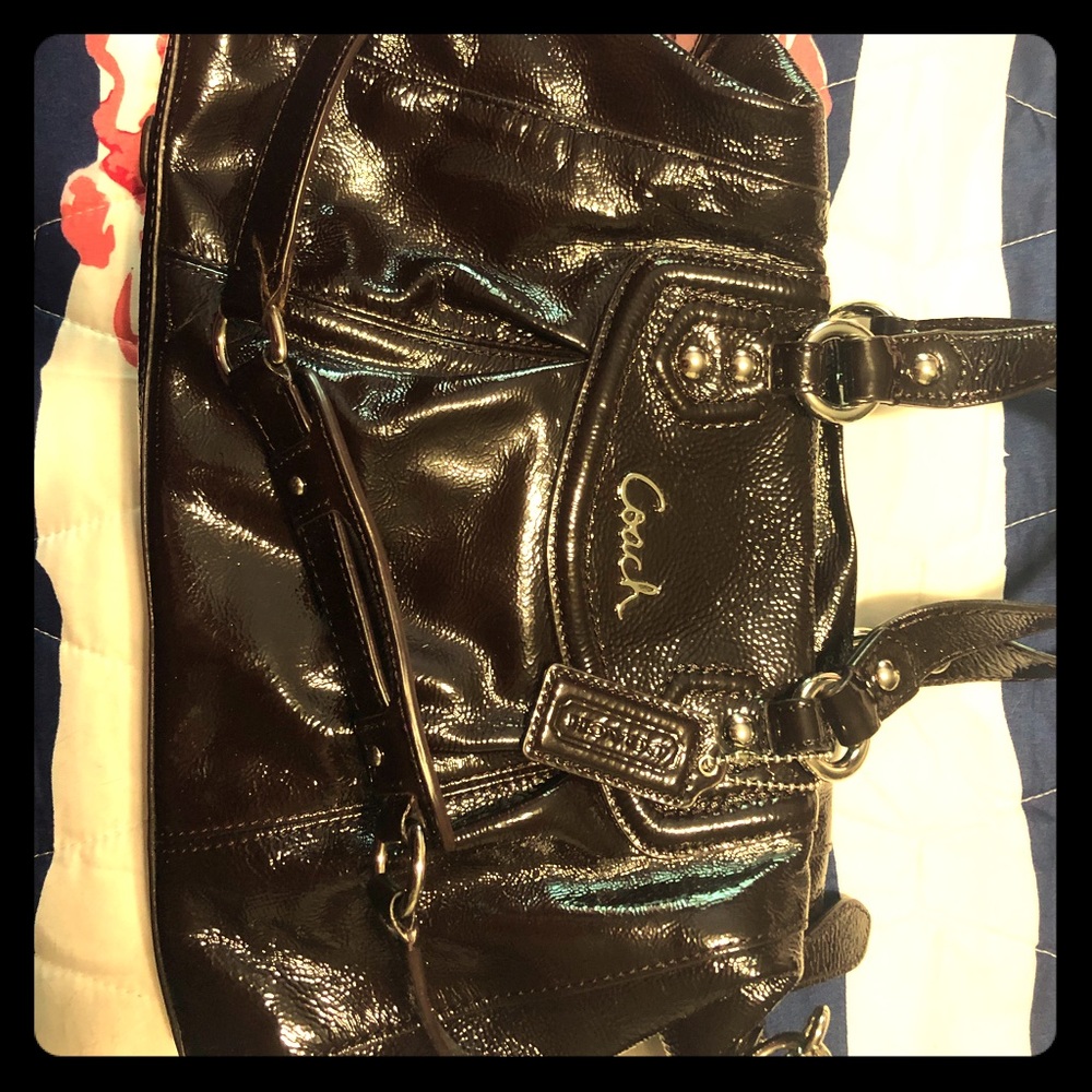 Dark brown leather coach purse